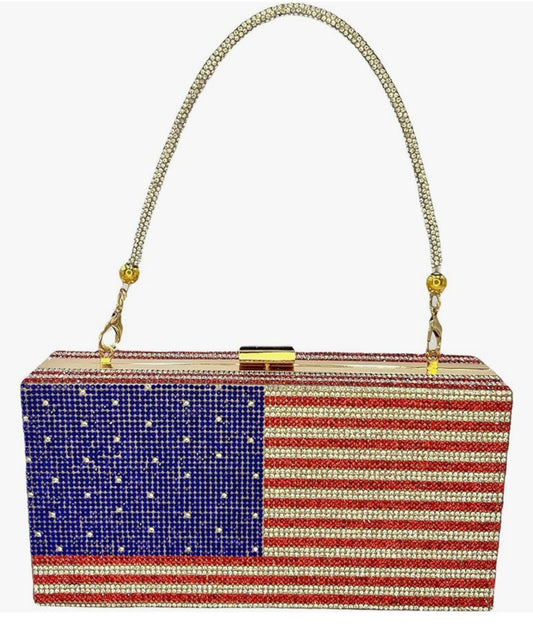 AMERICAN FLAG RHINESTONE CLUTCH